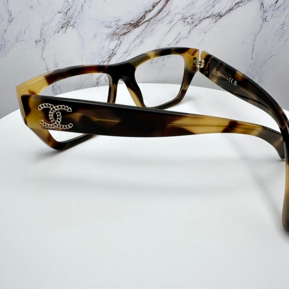 New CHANEL Eyeglasses Brown Gold Chain CC Rectangle 52mm Rx-able - Picture 15 of 16